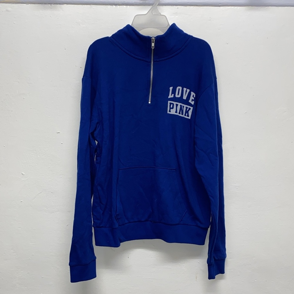 VICTORIA'S SECRET PINK// Blue Love Pink 1/4 Zip w/ Pocket